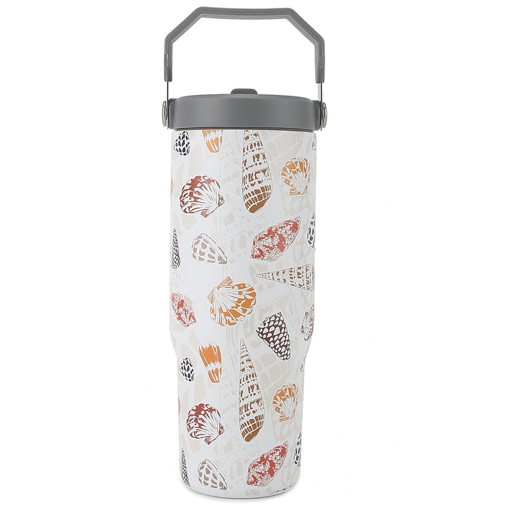Insulated Water Bottle 30oz Cone Shells White