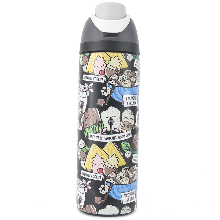 Insulated Water Bottle 24oz Snap Local Snacks Black