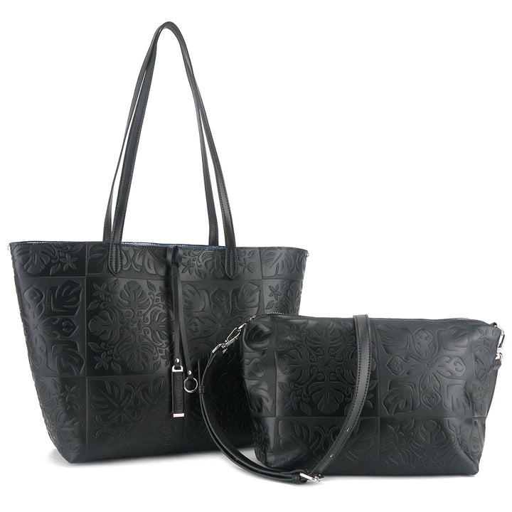 Reversible Tote Nancy Large Quilt Black Embossed