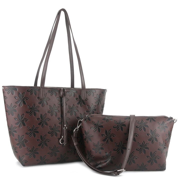 Reversible Tote Nancy Large Tiare Brown Embossed
