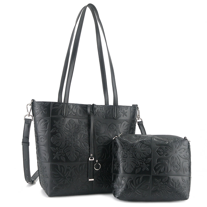 Reversible Tote Nancy Small Quilt Black Embossed