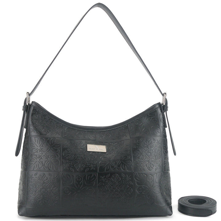 Shoulder Bag Edith Quilt Black Embossed