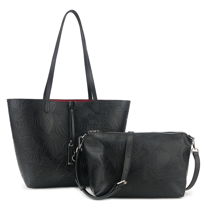 Reversible Tote Nancy Large Anthurium Embossed Black