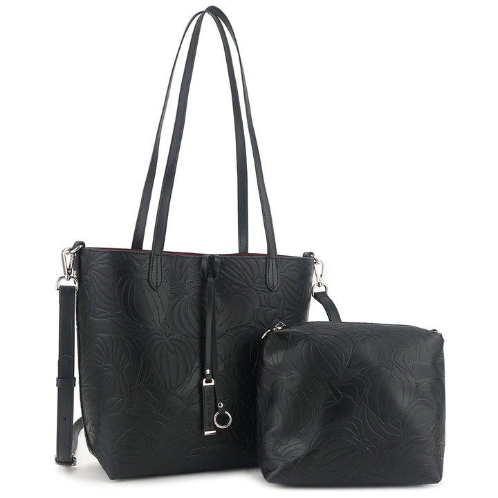 Reversible Tote Nancy Small Anthurium Embossed Black