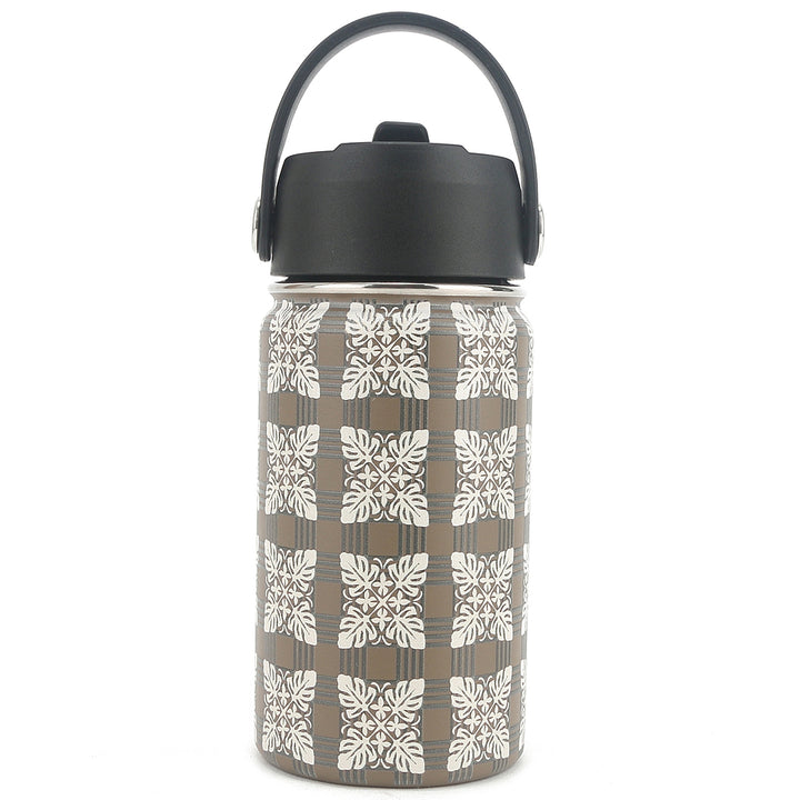 Insulated Water Bottle 12oz Quilt Palaka Brown