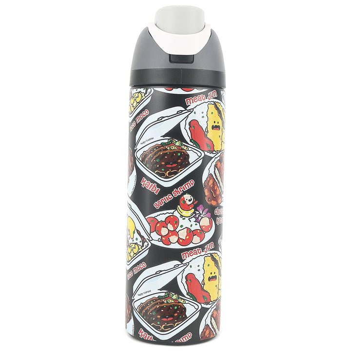Insulated Water Bottle 24oz Snap Plate Lunch Black