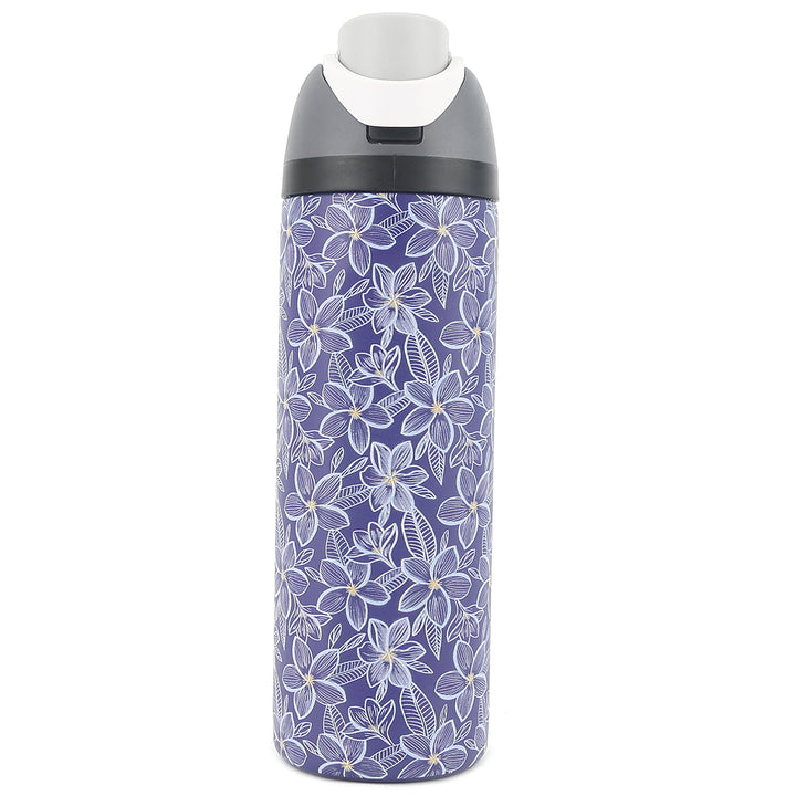 Insulated Water Bottle 24oz Snap Plumeria Blue