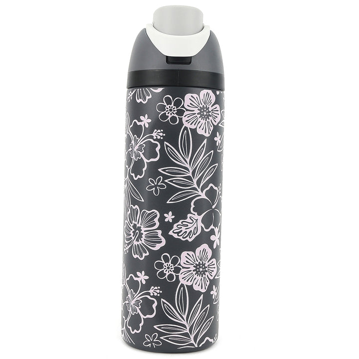 Insulated Water Bottle 24oz Snap Cherry Blossom Pink Grey