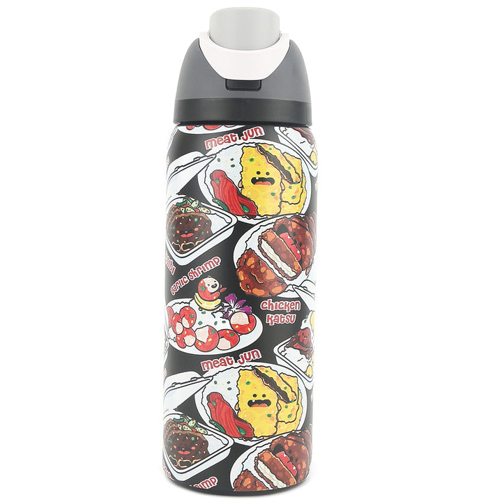 Insulated Water Bottle 32oz Snap Plate Lunch Black