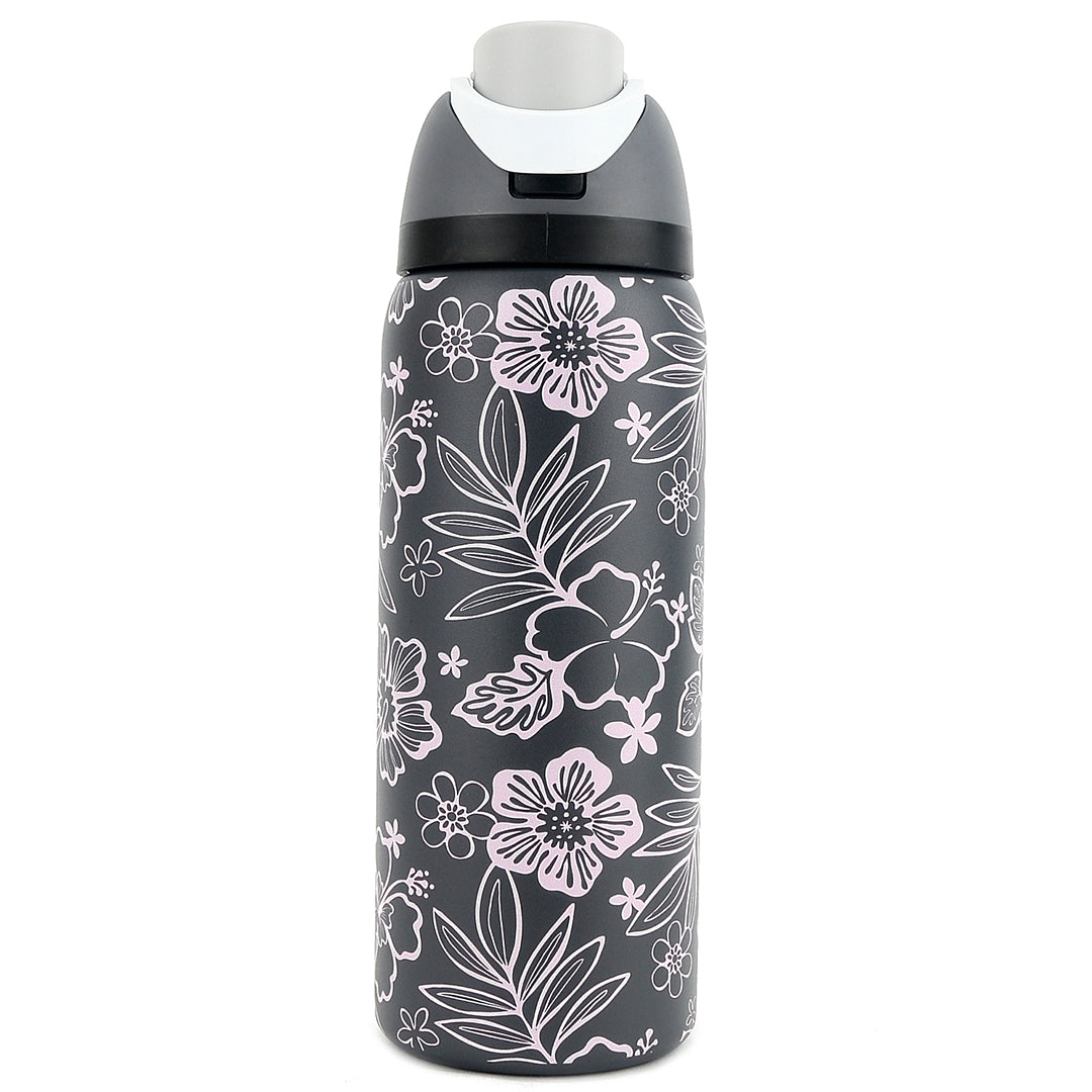 Insulated Water Bottle 32oz Snap Cherry Blossom Grey