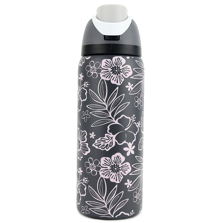 Insulated Water Bottle 32oz Snap Cherry Blossom Grey