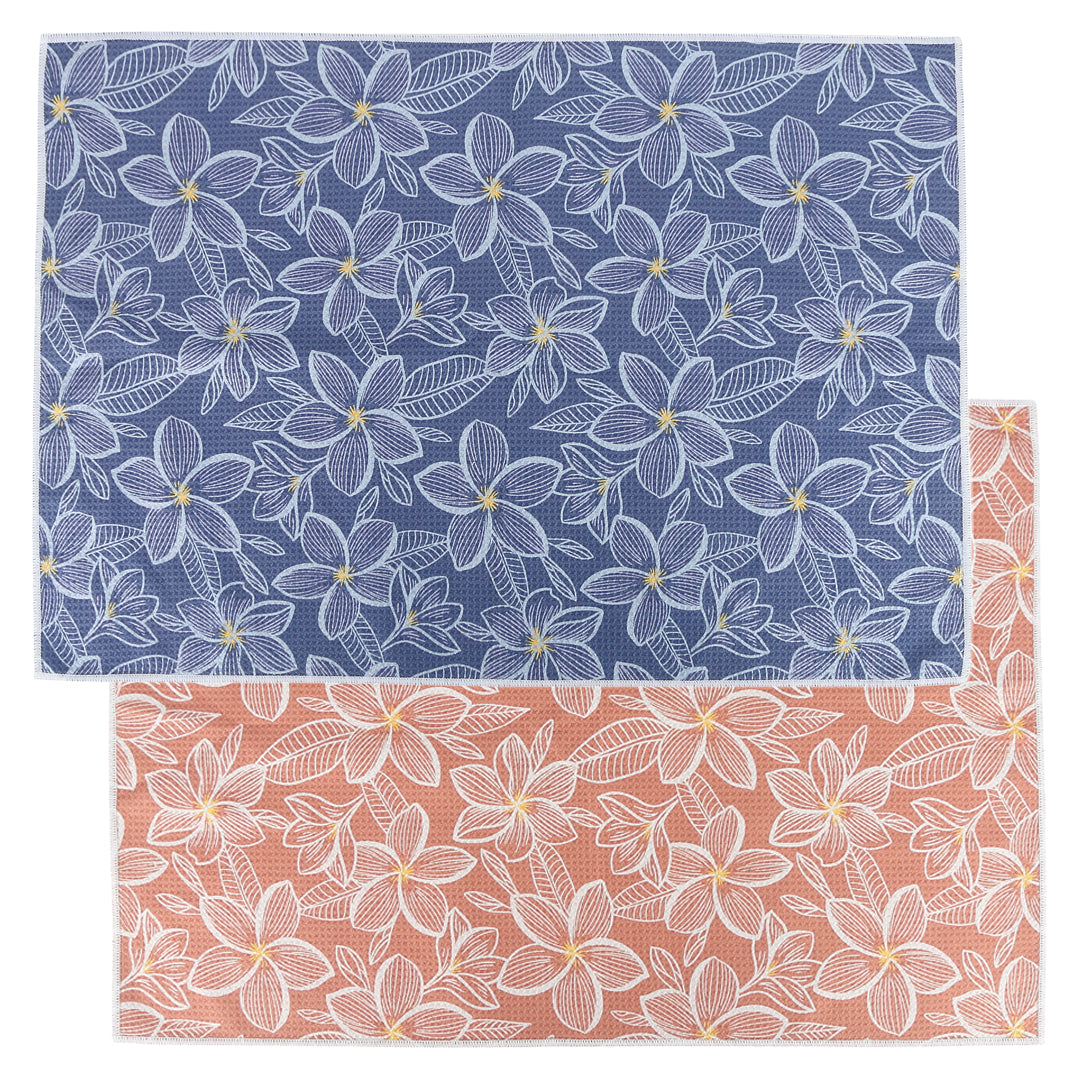 Multi-Purpose Waffle Kitchen Towel Plumeria Blue