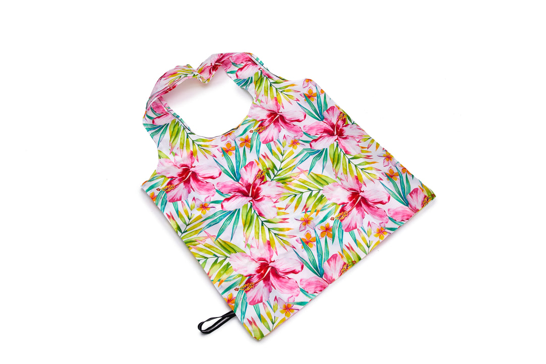 Foldable Bag Jake Watercolor Hibiscus White