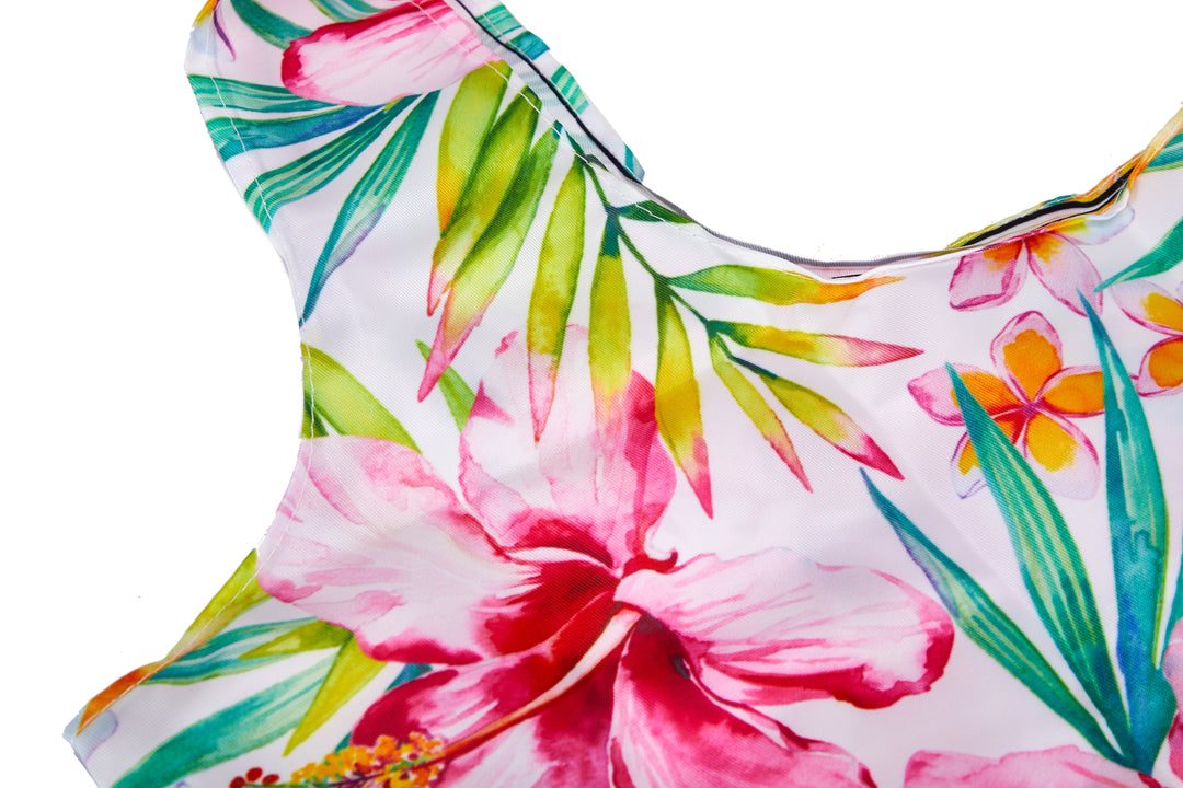 Foldable Bag Jake Watercolor Hibiscus White