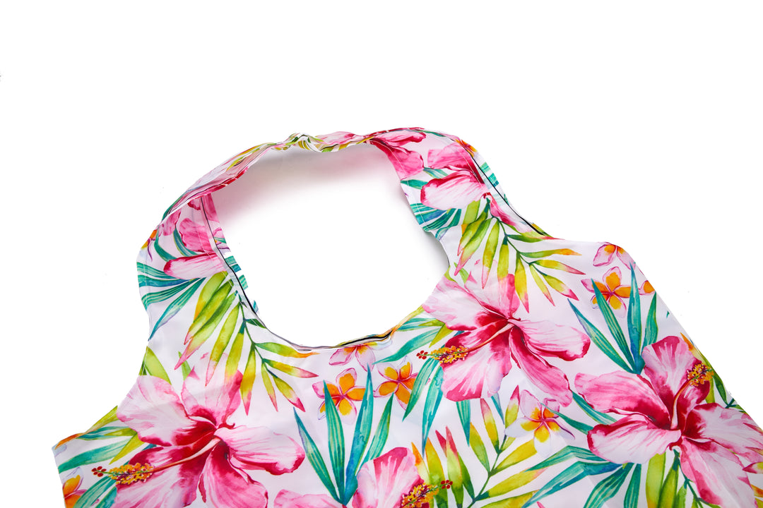 Foldable Bag Jake Watercolor Hibiscus White