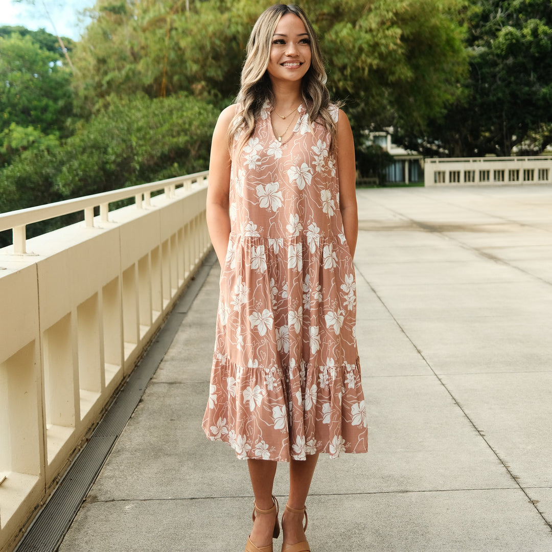 Sleevless Dress Kaipo Hibiscus Mocha