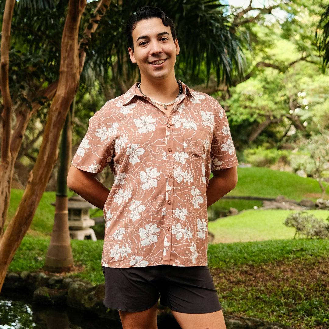 Mens Shirt Keahi Hibiscus Mocha
