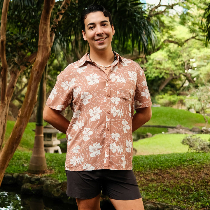 Mens Shirt Keahi Hibiscus Mocha