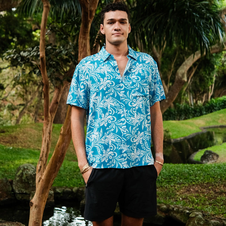 Mens Shirt Keahi Tiare Infinity Blue
