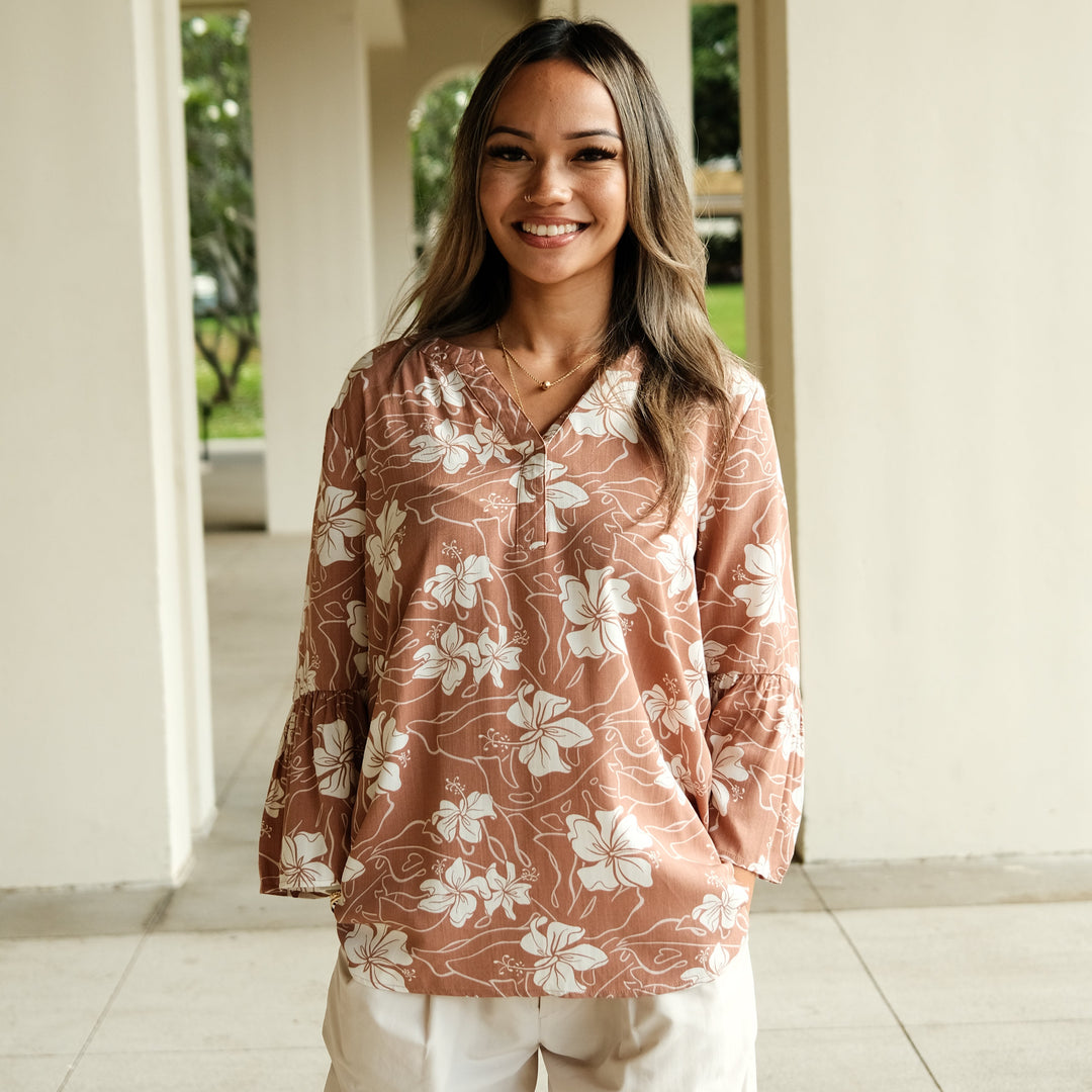 Blouse Napua Hibiscus Mocha