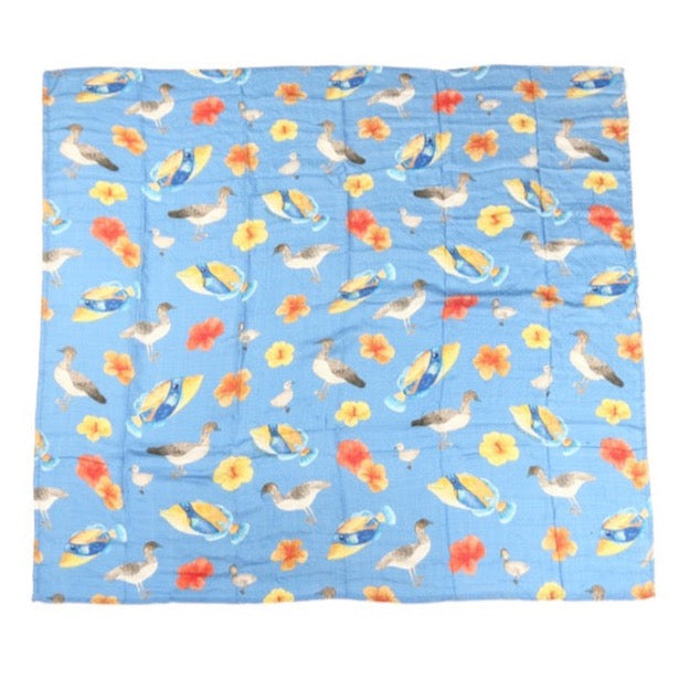 Baby Muslin Swaddle Humu Nene Hibiscus Blue