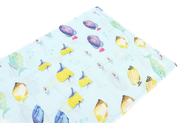 Baby Muslin Swaddle Fish ʻOhana Blue