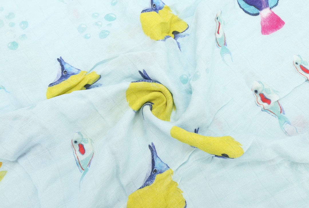 Baby Muslin Swaddle Fish ʻOhana Blue