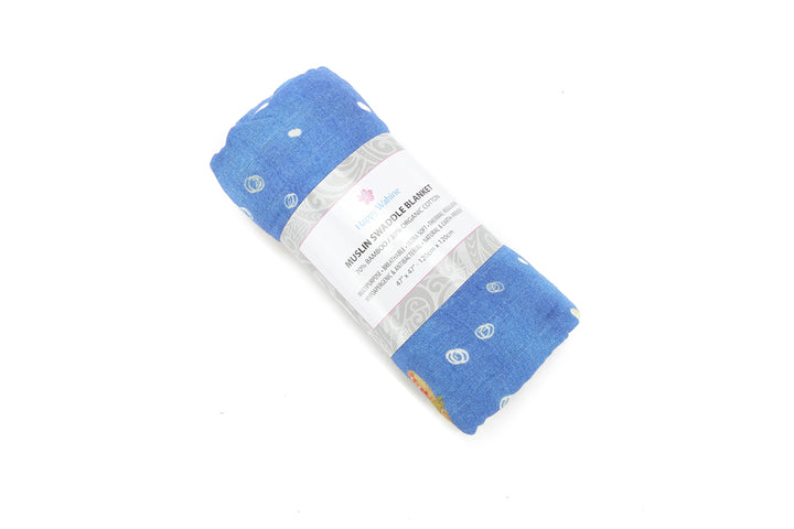 Baby Muslin Swaddle Local Turtles Blue