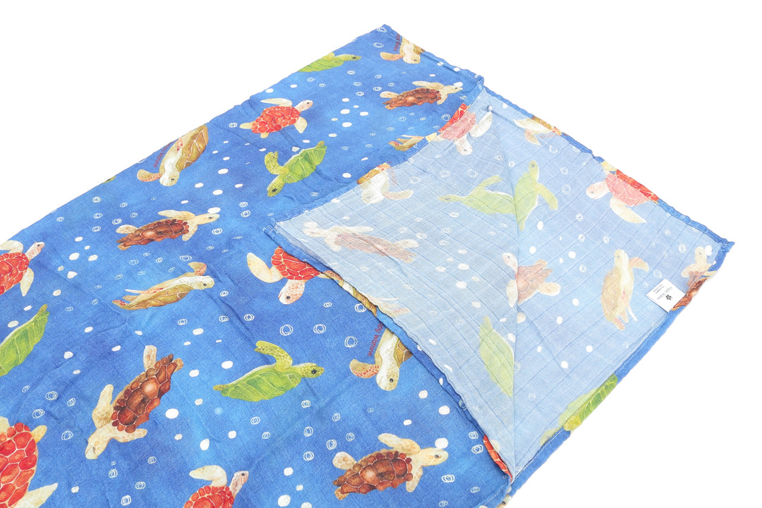 Baby Muslin Swaddle Local Turtles Blue
