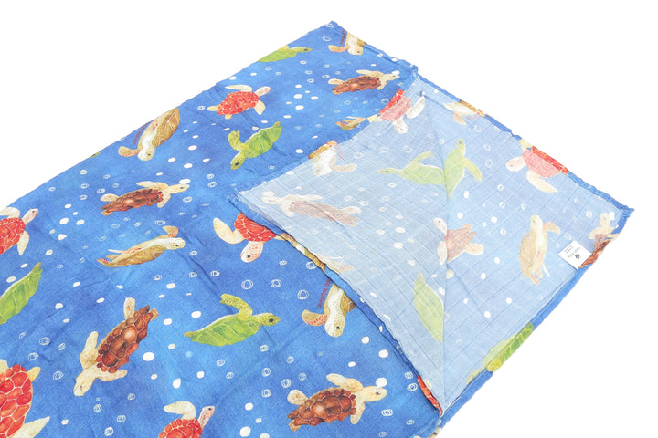 Baby Muslin Swaddle Local Turtles Blue