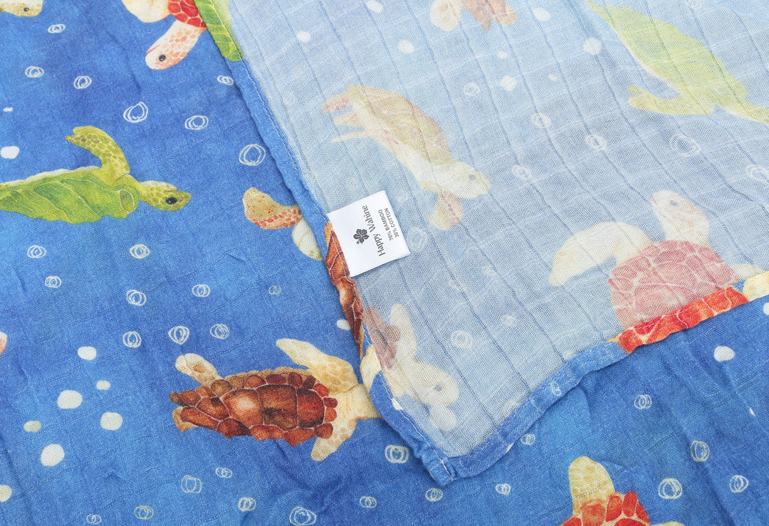 Baby Muslin Swaddle Local Turtles Blue