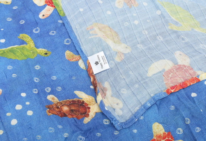 Baby Muslin Swaddle Local Turtles Blue