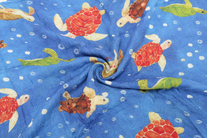 Baby Muslin Swaddle Local Turtles Blue