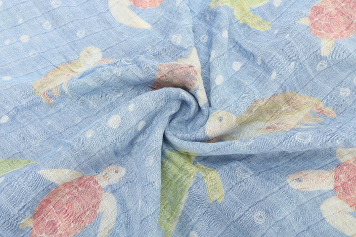 Baby Muslin Swaddle Local Turtles Blue