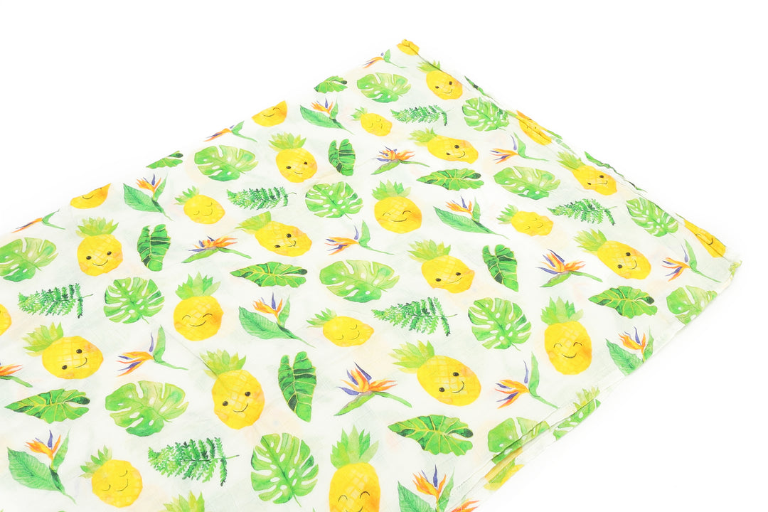 Baby Muslin Swaddle Pineapple Monstera White