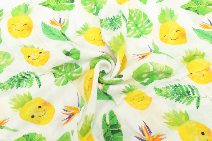 Baby Muslin Swaddle Pineapple Monstera White