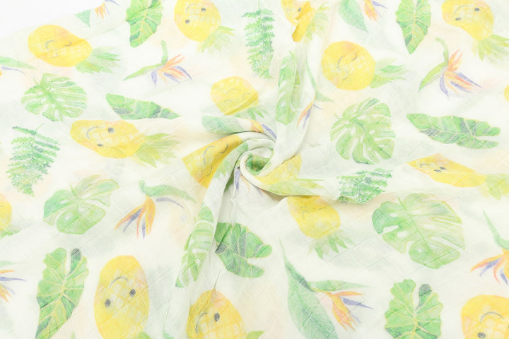 Baby Muslin Swaddle Pineapple Monstera White