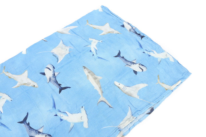 Baby Muslin Swaddle Happy Shark Blue