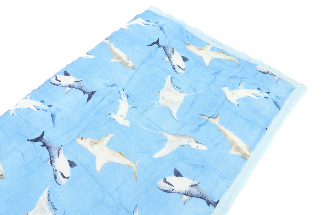 Baby Blanket Happy Sharks Blue