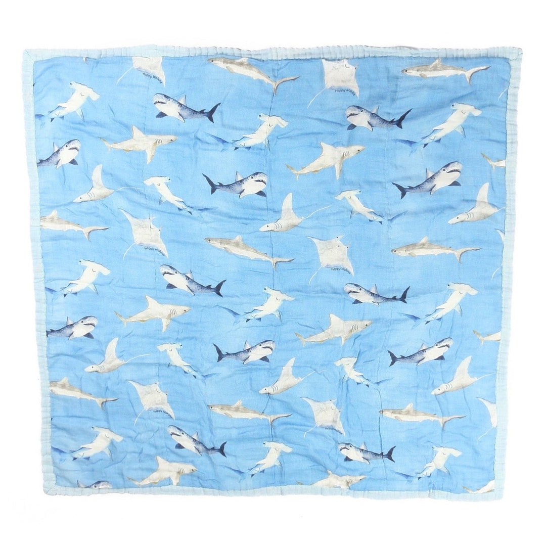 Baby Blanket Happy Sharks Blue