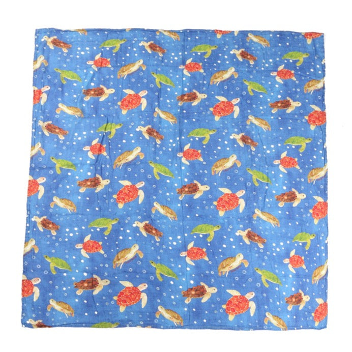 Baby Muslin Swaddle Local Turtles Blue