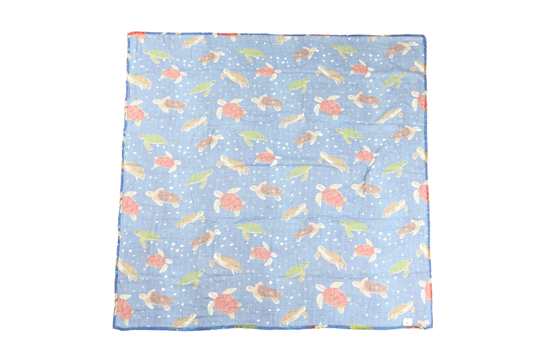 Baby Muslin Swaddle Local Turtles Blue
