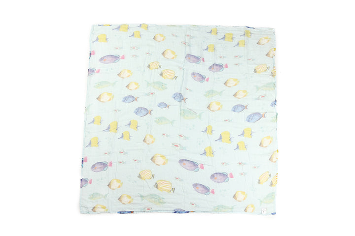 Baby Muslin Swaddle Fish ʻOhana Blue