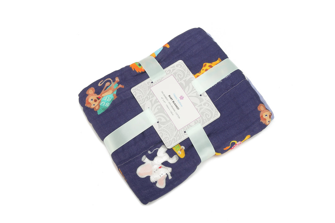 Baby Blanket Zoo Animals Navy