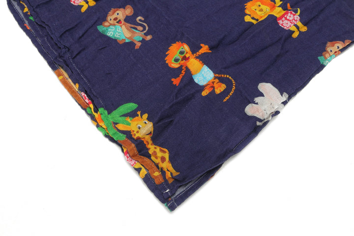 Baby Muslin Swaddle Zoo Animals Navy