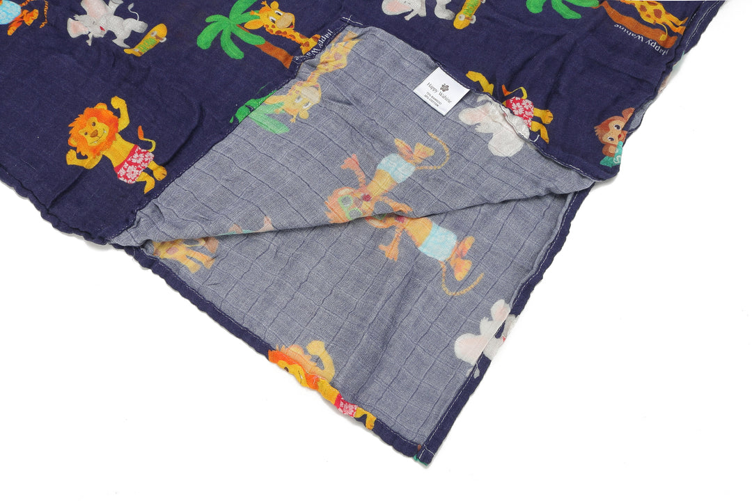 Baby Muslin Swaddle Zoo Animals Navy