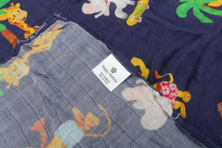 Baby Muslin Swaddle Zoo Animals Navy