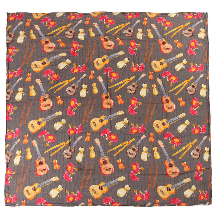 Baby Muslin Swaddle Hawaii Music Instrument Brown