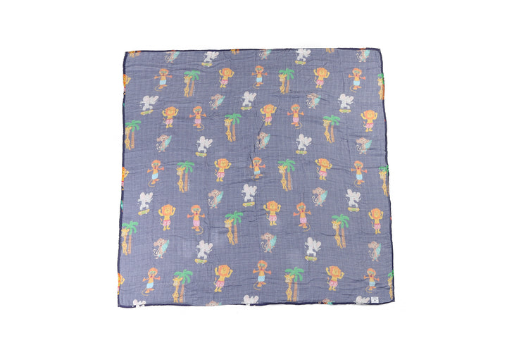 Baby Muslin Swaddle Zoo Animals Navy