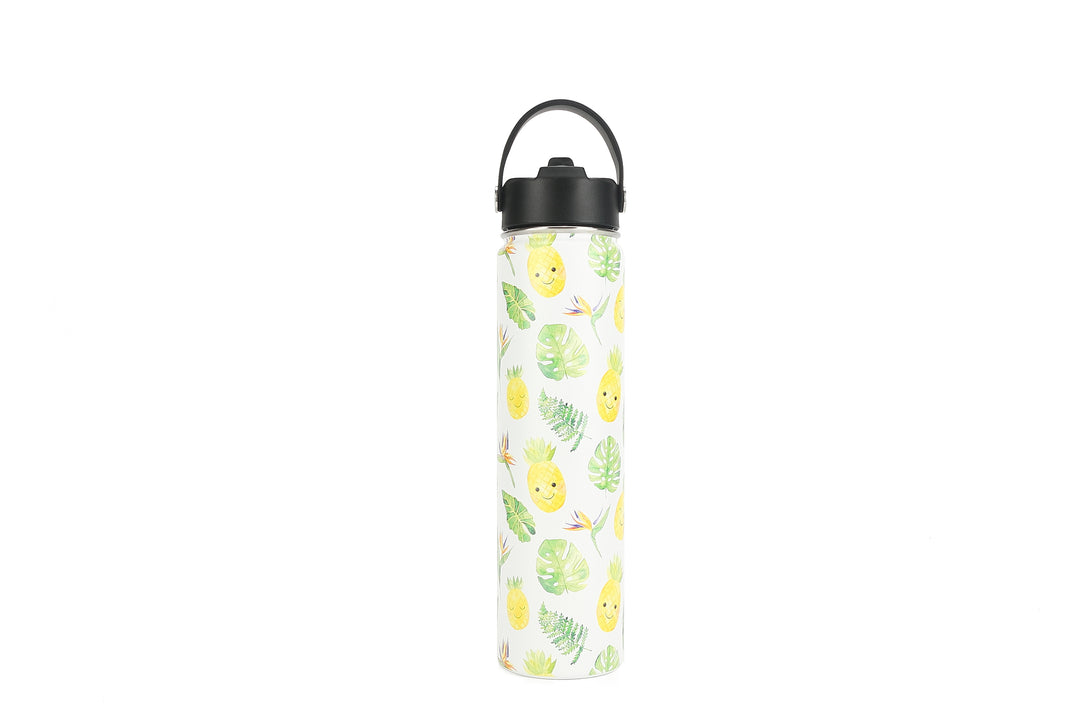 Insulated Water Bottle 24oz Pineapple Monstera White